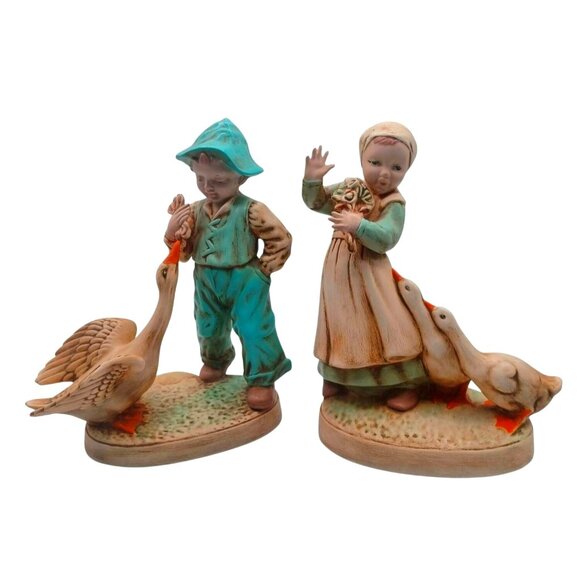 Vintage 1950 Holland Mold Dutch Boy & Girl With Geese Ceramic Figurines Set Of 2 - Picture 2 of 14